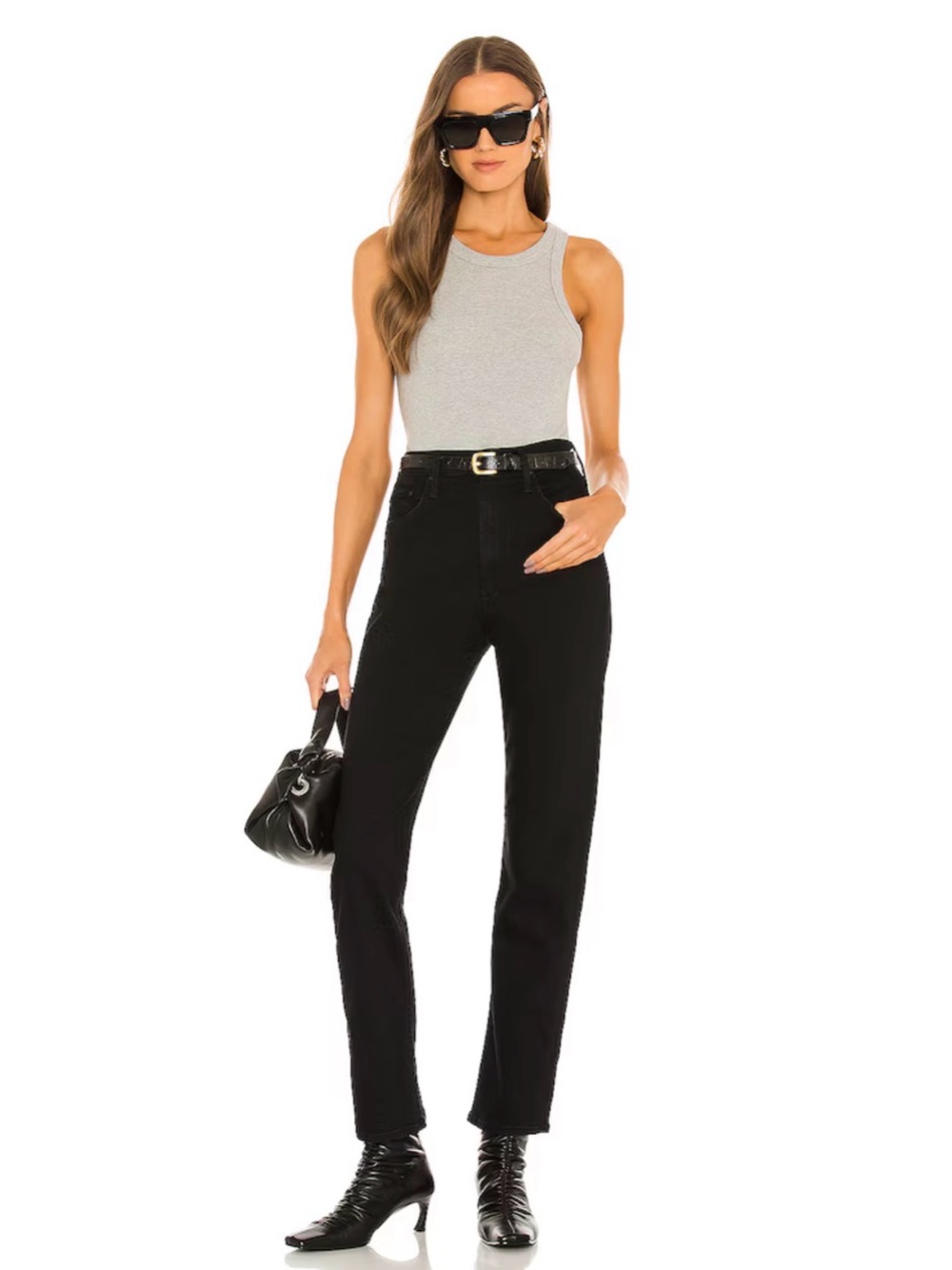 MOTHER Black Straight-Leg Jeans. High Waisted Rider Skimp
